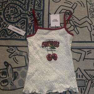 White & Red Cherry Embroidered Tank Top US size 2